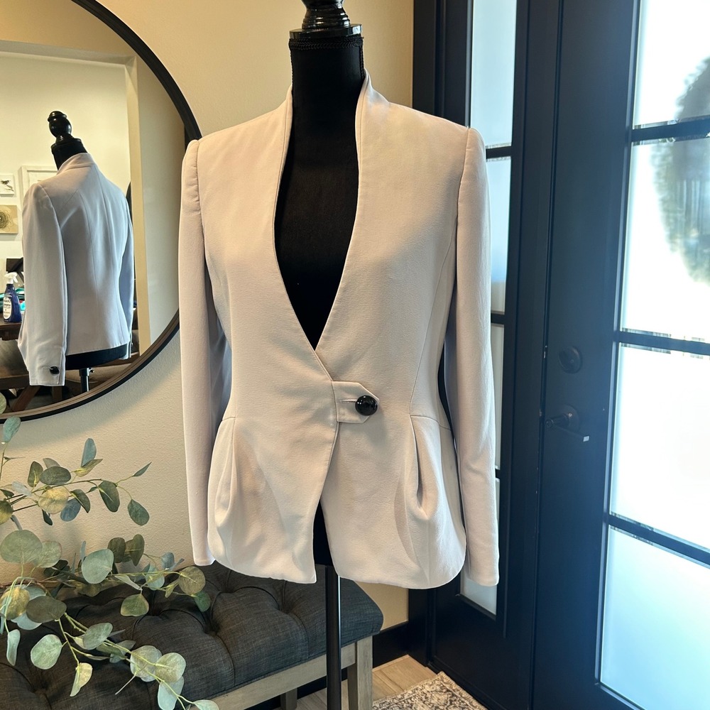 Giorgio Armani Silk Asymmetrical Button Blazer Light Gray Made in Italy Sz 42
